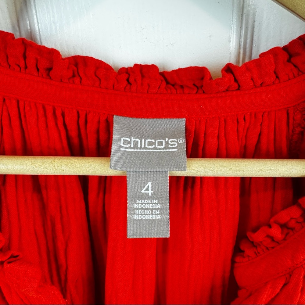 Chico's Tiered Gauze Midi Dress in Hot Red Sz 4 - Picture 7 of 9